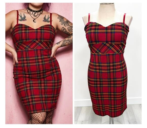 torrid Dresses & Skirts - Torrid 16 Betsey Johnson Red Tartan Plaid Punk Gothic Rockabilly Ponte Dress